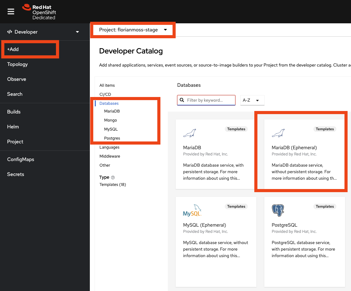 OpenShift - Add database
